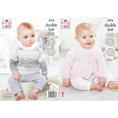 King Cole #5778 Cardigan and Sweater in Baby Pure DK